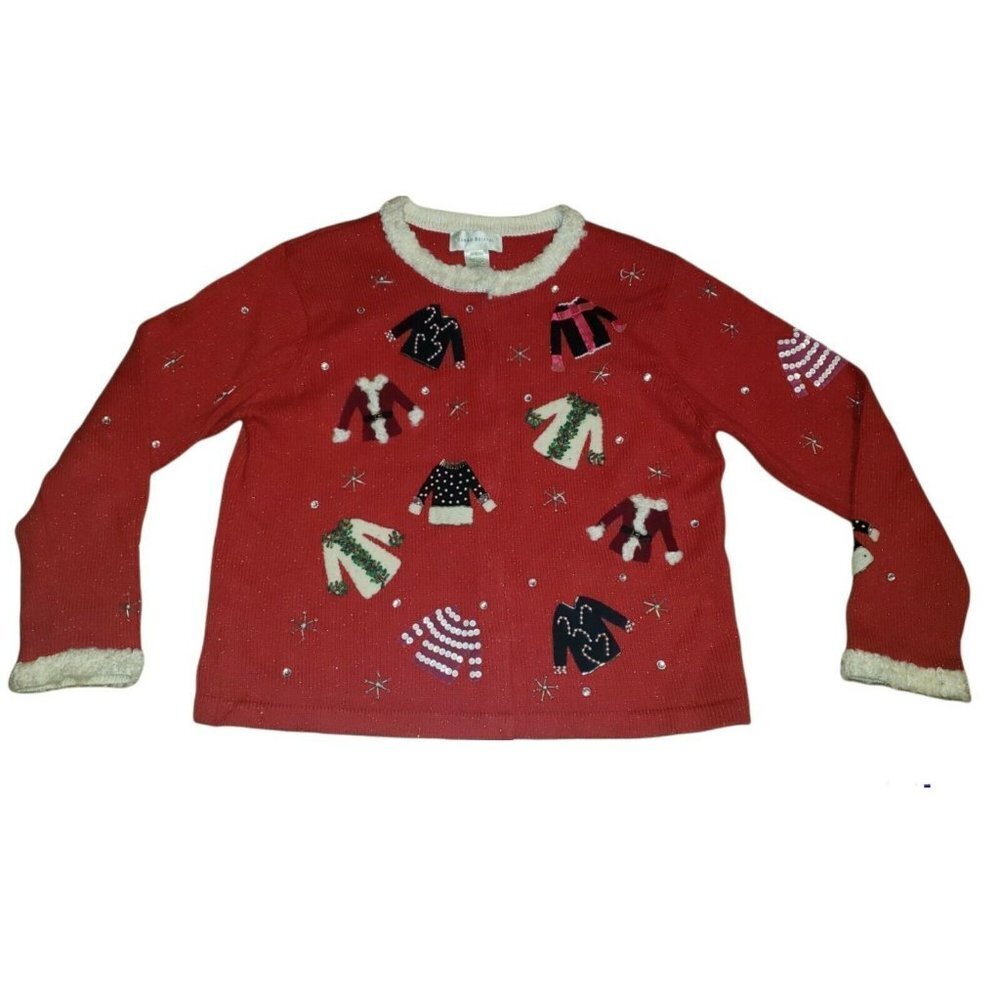 Vintage Christmas Cardigan Sweater Holiday Large Red Tacky Party Ugly Office